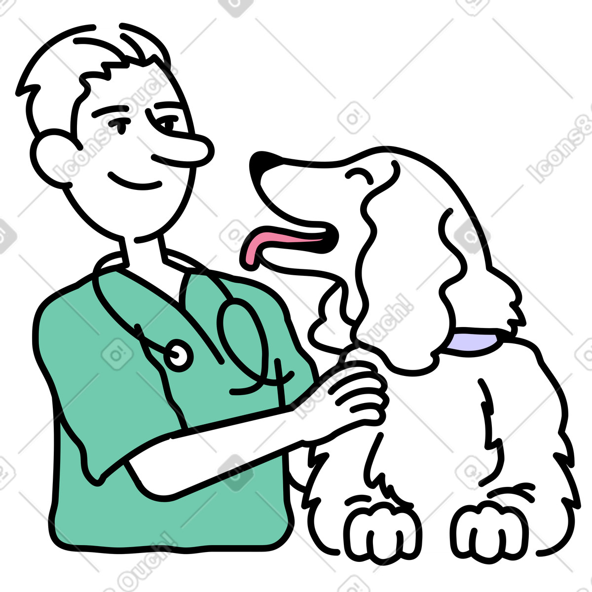 Un veterinario che esamina il cane illustrazione in stile Notes scarica in PNG, SVG