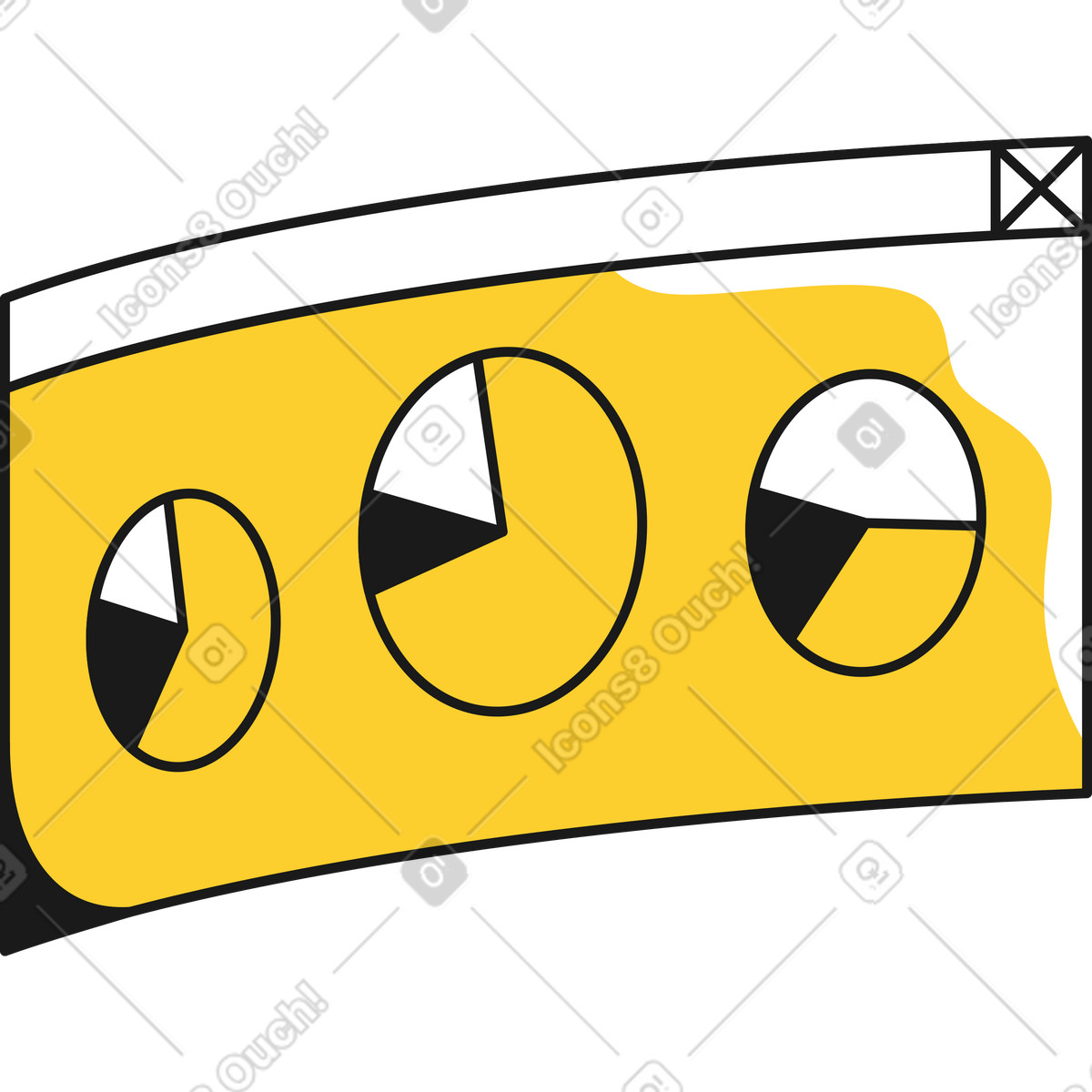 Interface with three pie charts illustration in Taxi style download in PNG, SVG