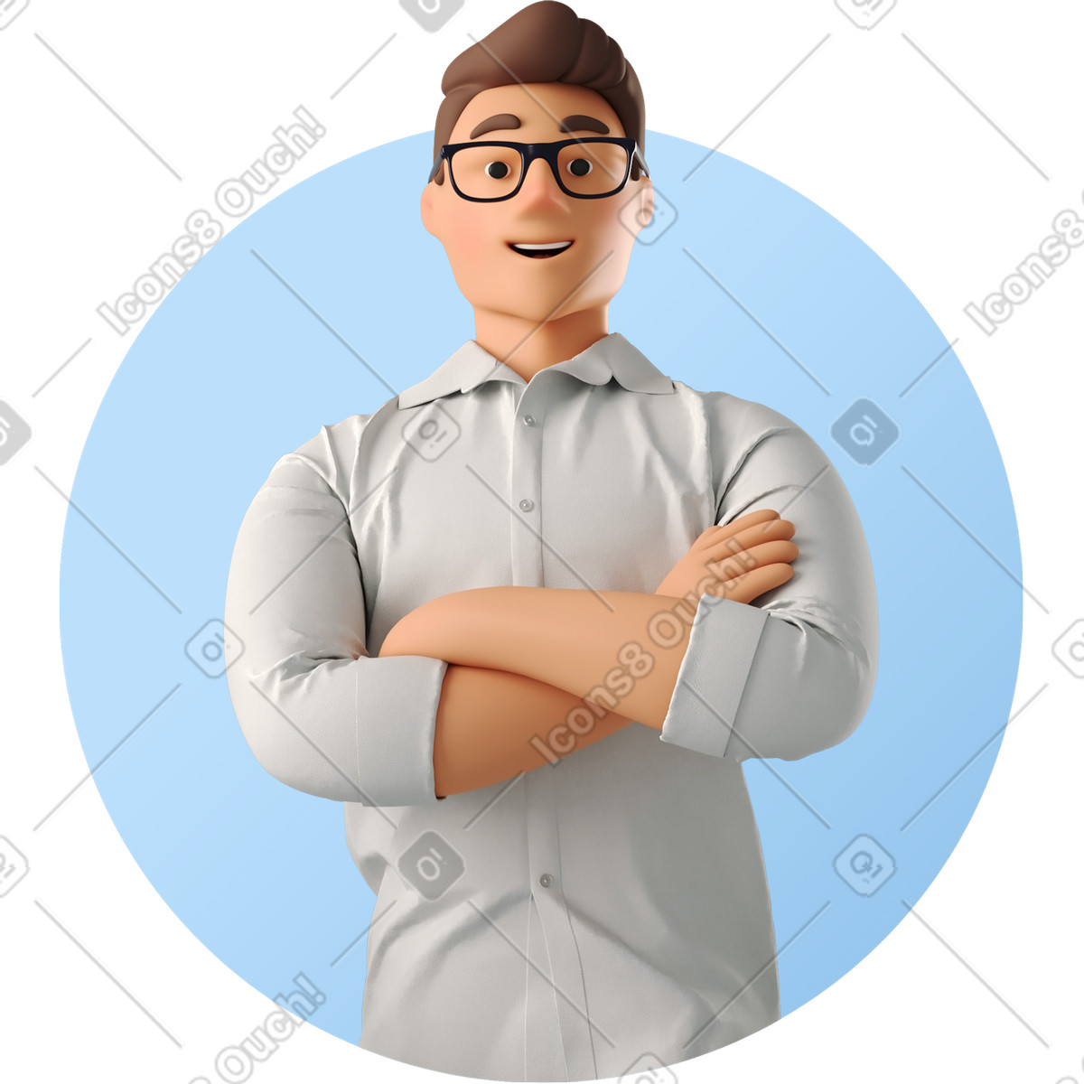 Man in glasses with arms crossed illustration 3D Business style download PNG, SVG