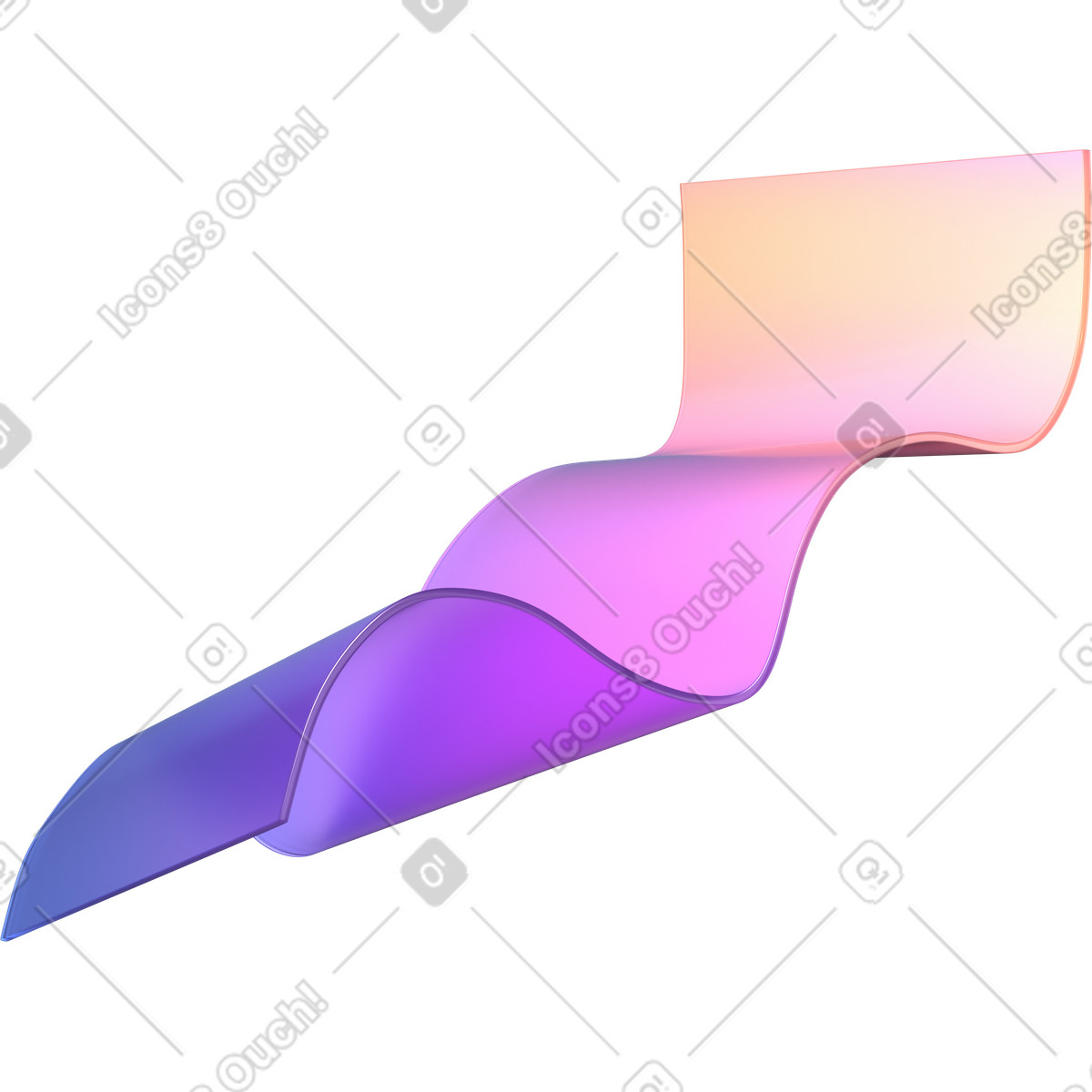 Ilustração de Fita gradiente larga e ondulada em no estilo 3D Glassy para baixar em PNG, SVG