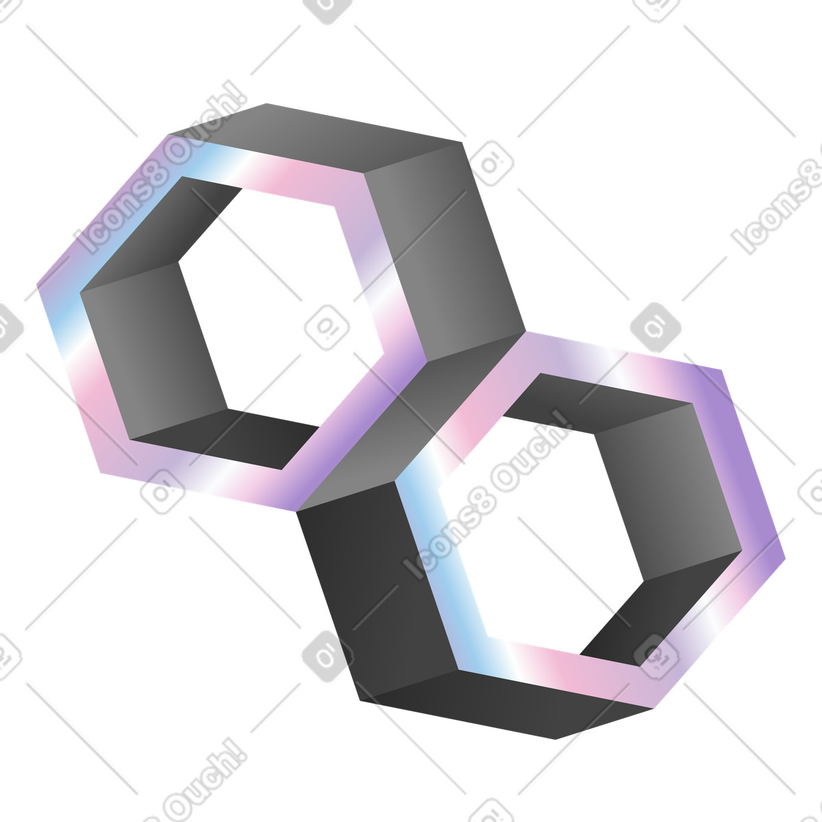 Ilustração de Anéis hexagonais entrelaçados com bordas em tons pastel no estilo Illusion para baixar PNG, SVG