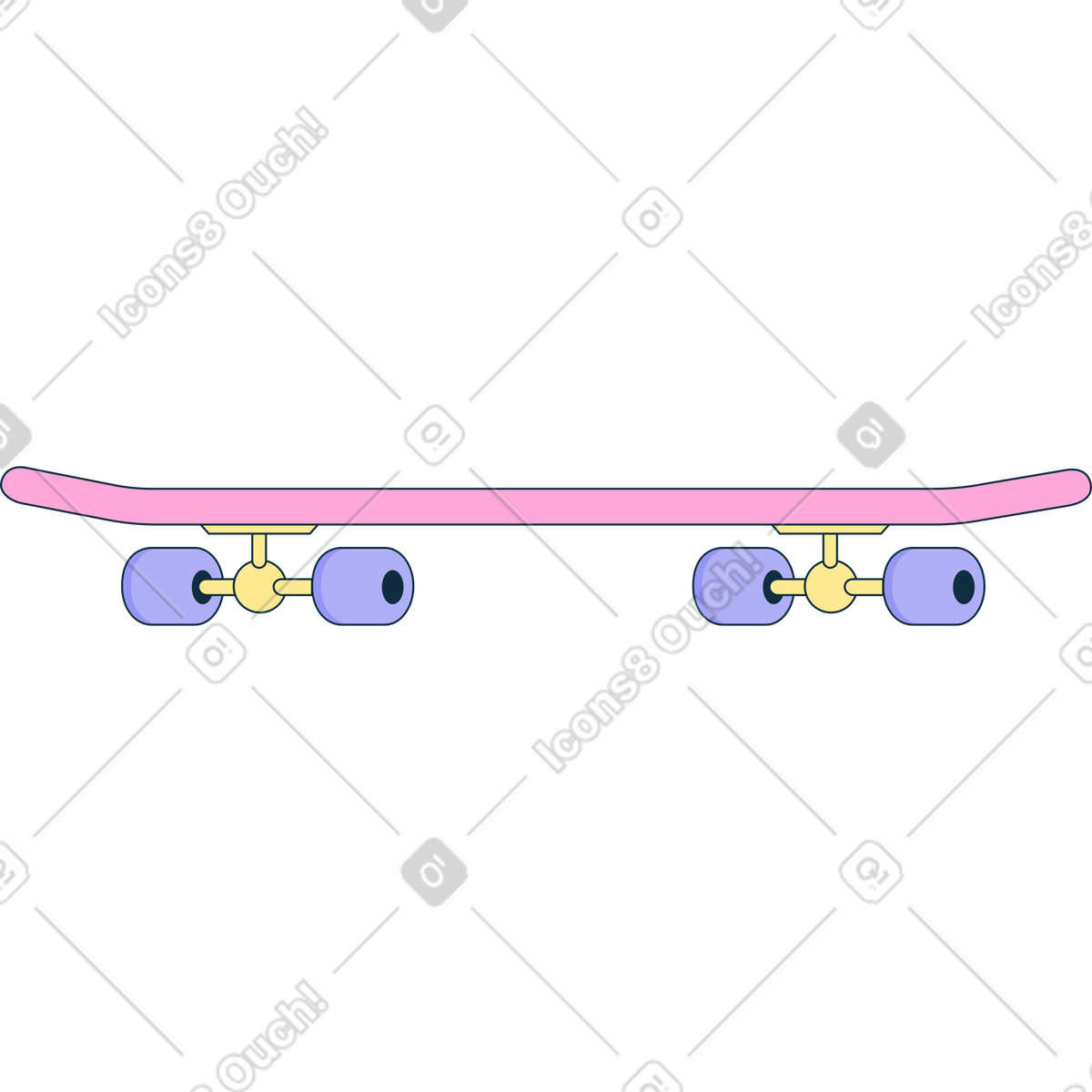 Ilustração de Skate rosa com quatro rodas em no estilo Bubble gum para baixar em PNG, SVG
