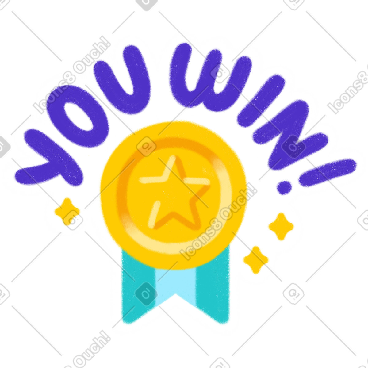 スタイルの Lettering sticker with medal you win text のイラストをPNG、SVG形式でダウンロード