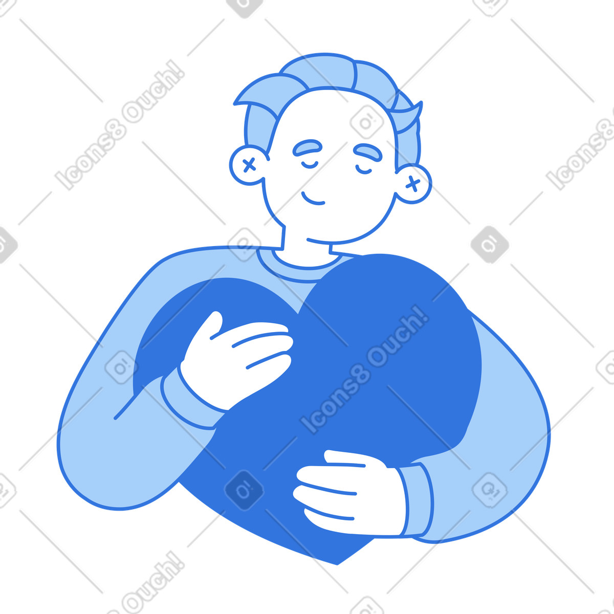Happy person hugging heart, Valentine’s Day self-compassion, Celebrating solitude and inner harmony illustration in Sky style download in PNG, SVG