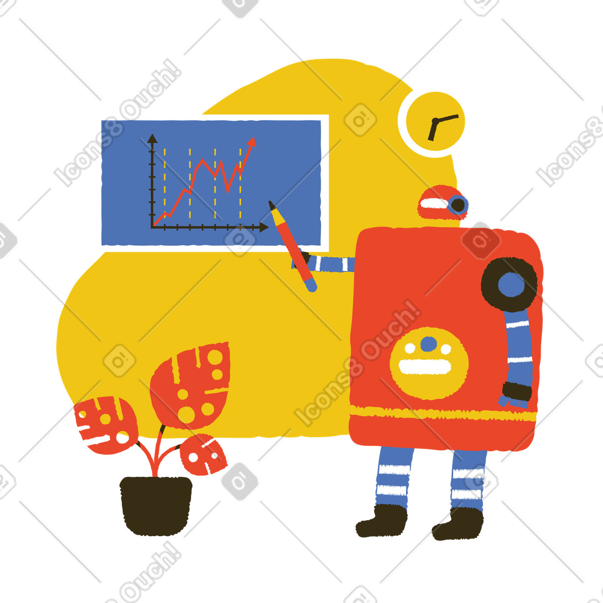 Robot teacher with pointer standing at blackboard illustration in Bermuda style download in PNG, SVG