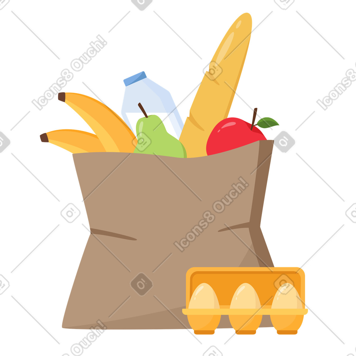 Ilustração de Sacola compras com alimentos saudáveis em no estilo Lagom para baixar em PNG, SVG