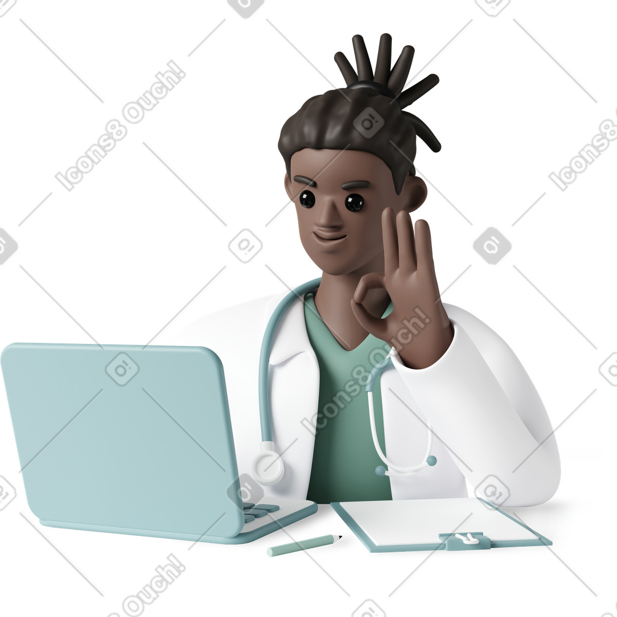 Boy online doctor-Illustration im 3D Casual life-Stil als Download in PNG, SVG