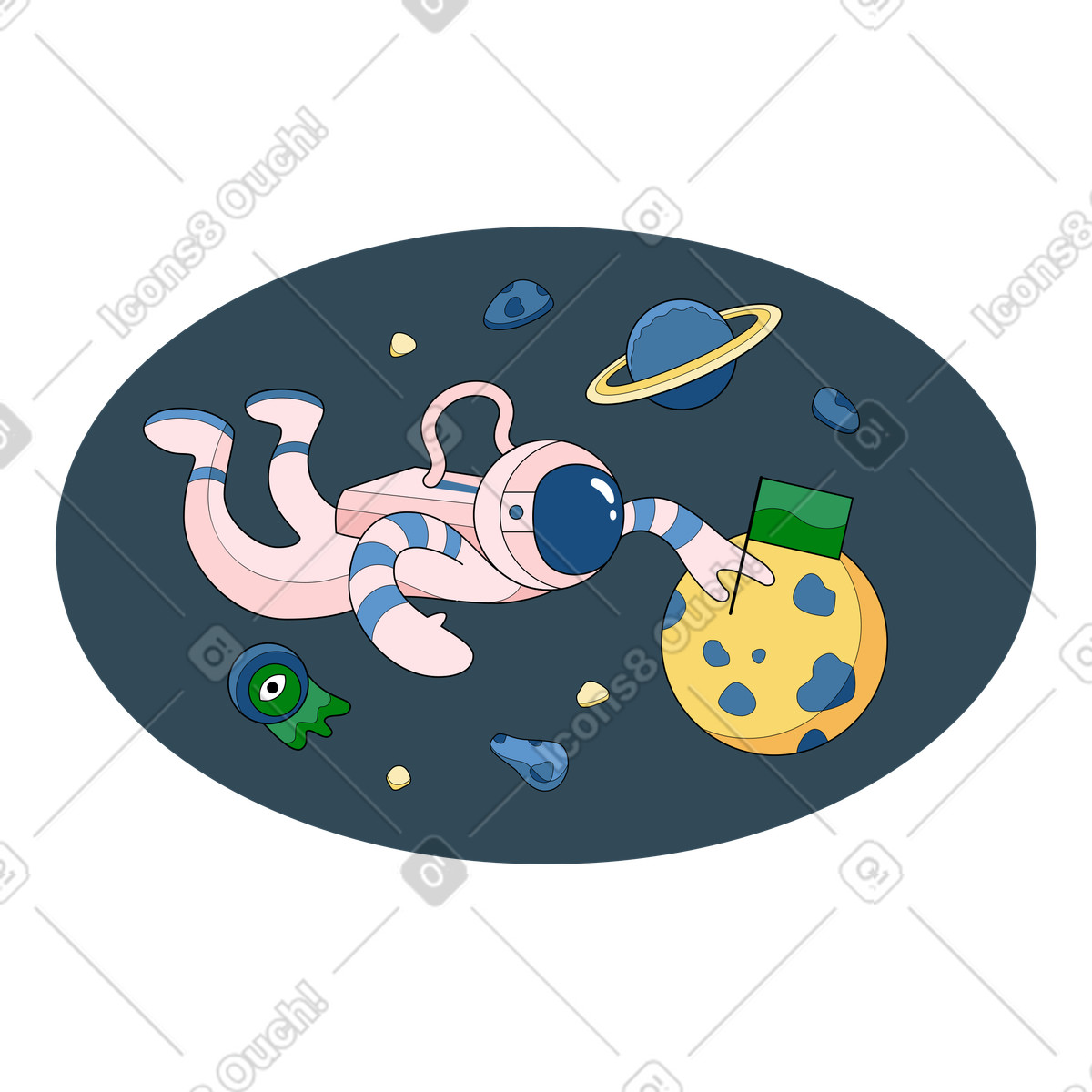 Primo nel cosmo illustrazione in stile Surr scarica in PNG, SVG