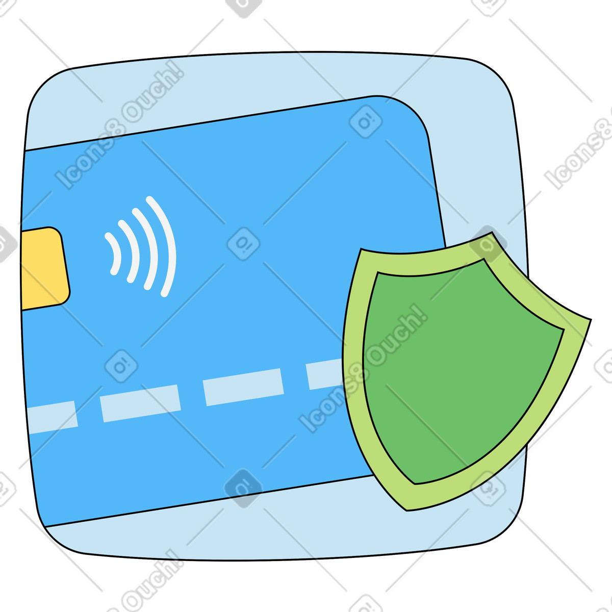 Credit card with security badge, Online transaction safety and data protection illustration in PNG, SVG