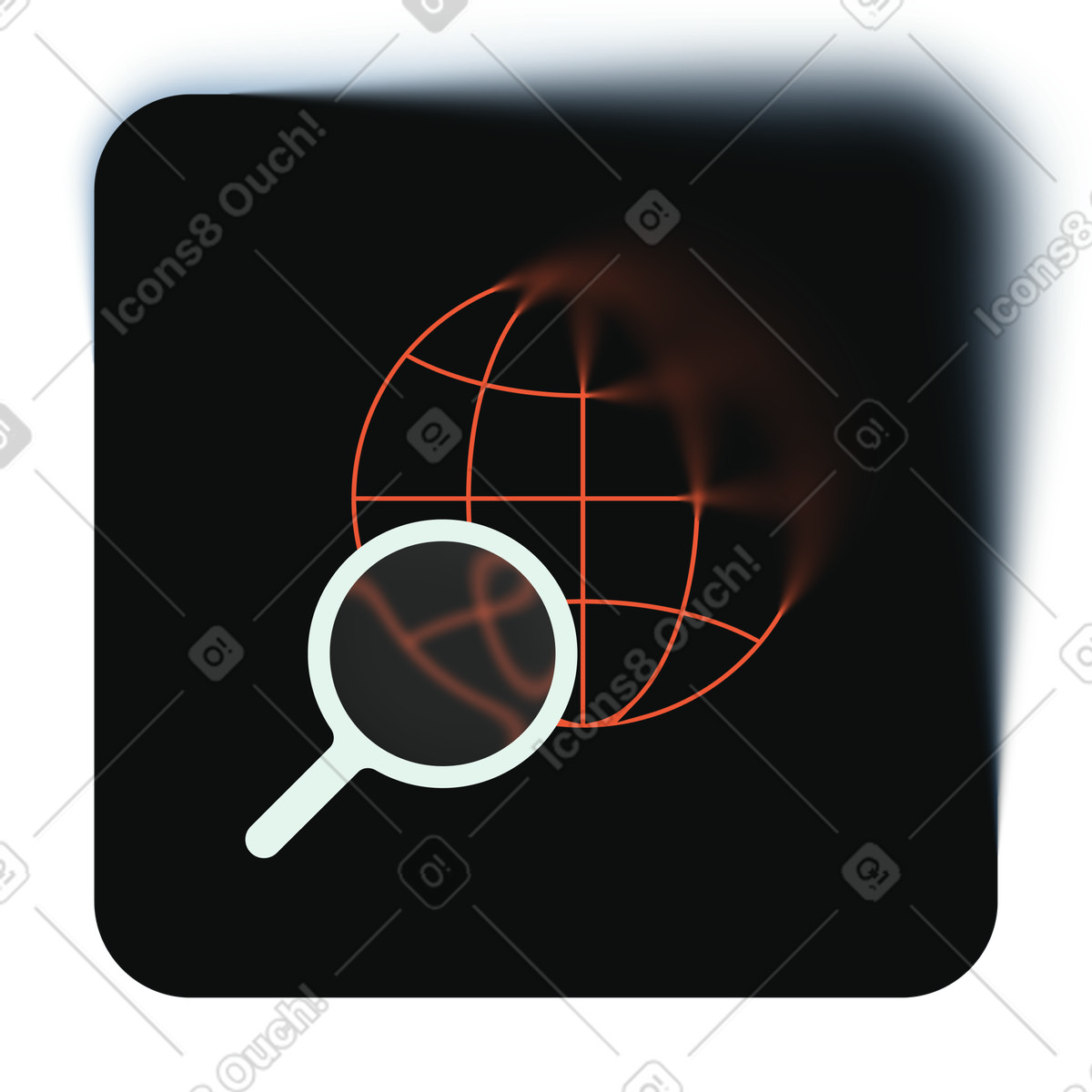 PNG、SVG 形式の 地球儀アイコンの上の虫眼鏡、グローバル検索とデータ監視 イラスト