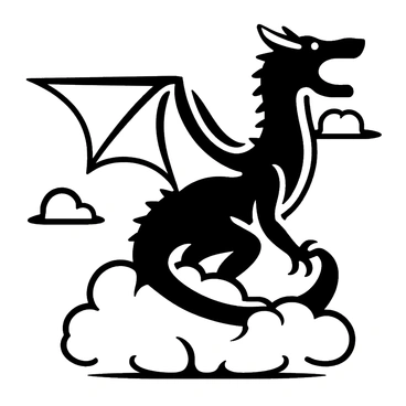 A dragon with detailed scales and large wings is soaring through fluffy white clouds.