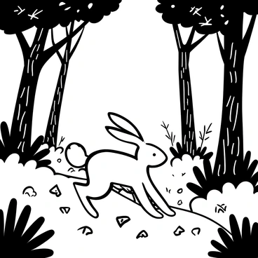 A jack rabbit navigating through a dense forest with soft sunlight filtering through