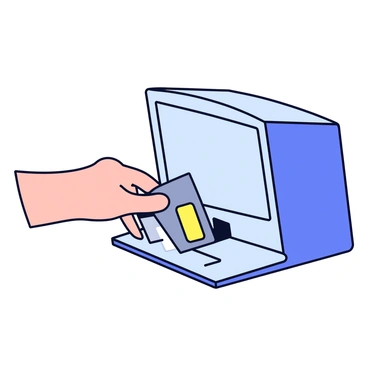 A close-up view of a human hand reaching out to insert a gray floppy disk into a DOS-era computer. The computer has a boxy shape with a textured surface and a small screen displaying a simple text interface. The floppy disk has a label on it, indicating it is ready for use. The scene captures the moment just before the disk is fully inserted into the drive.