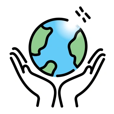 A pair of hands, depicted with smooth contours and graceful fingers, is gently holding a small globe. The globe emits a soft glow, highlighting its vibrant colors of blue and green, representing land and water. The hands are centered below the globe, emphasizing their supportive gesture. The overall composition focuses on the hands and the radiant globe, with no additional distractions in the background.