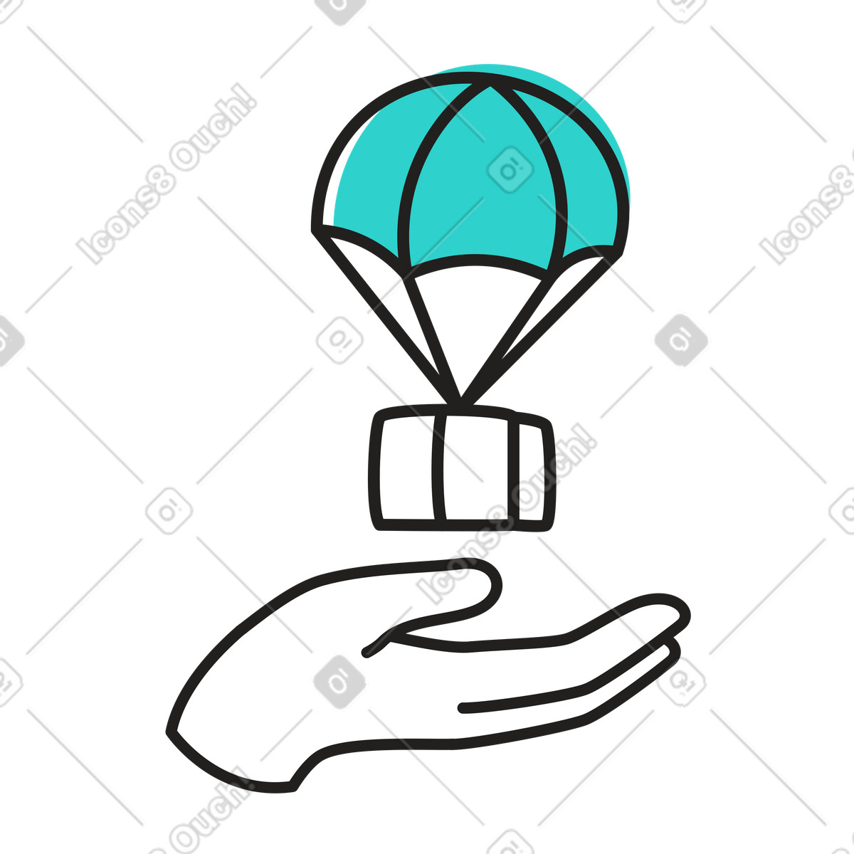 Ilustración Mano recibiendo caja de entrega en estilo Little a descargar en PNG y SVG