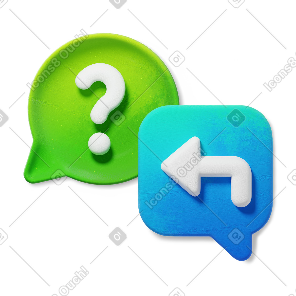 3D Microsoft Fluent illustration 스타일의 Question mark chat bubble and reply arrow communication symbol pair 일러스트레이션 PNG, SVG 다운로드