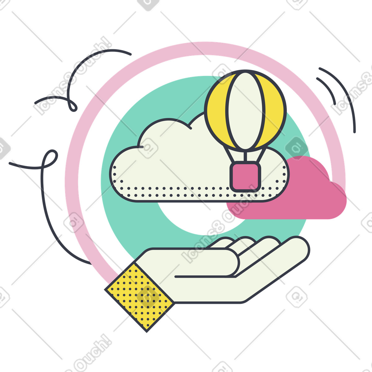 Safe hot air balloon ride illustration in Abstract style download in PNG, SVG
