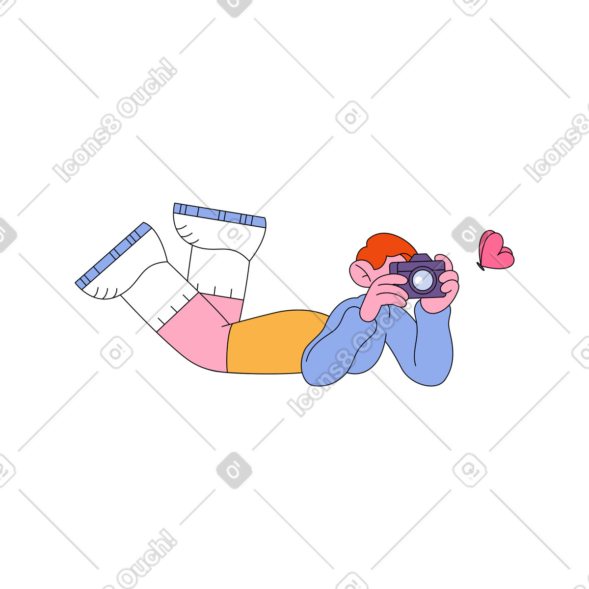 Ilustração de Homem está mentindo e tirando foto uma borboleta em no estilo Bloom para baixar em PNG, SVG