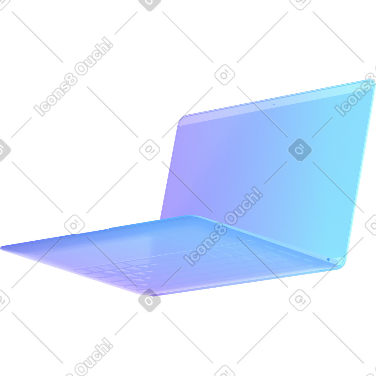 Gradient transparent laptop illustration in 3D Glassy style download in PNG, SVG