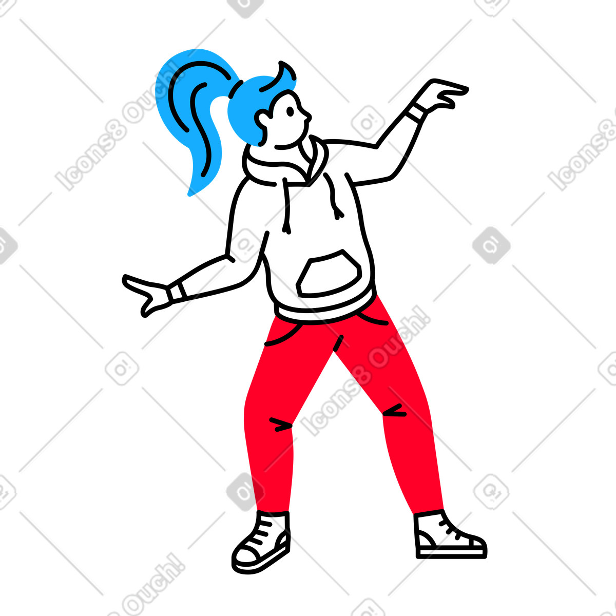Ragazza danzante illustrazione animata in stile Transistor scaricabile in GIF, Lottie (JSON), AE