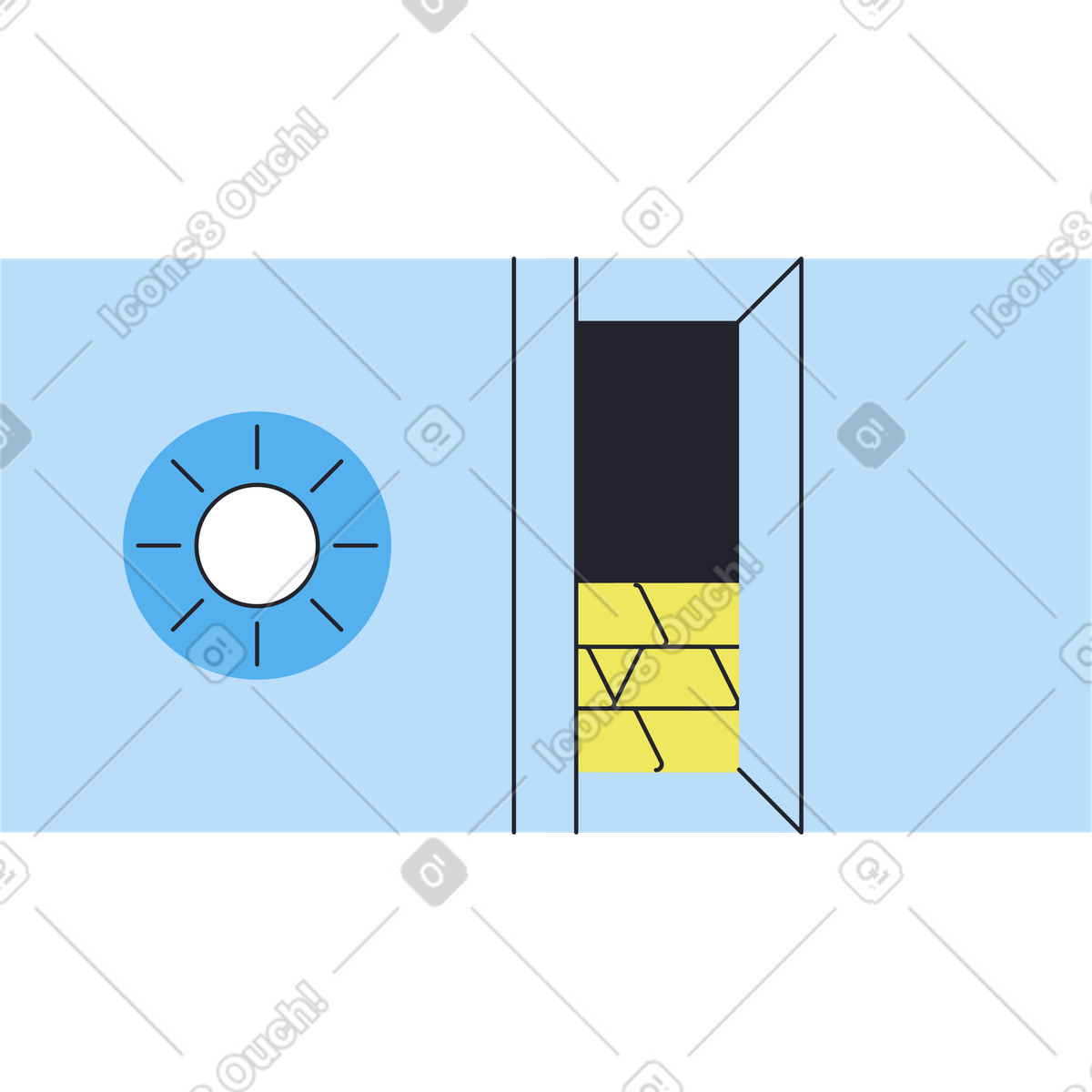 Boba スタイルの 金の延べ棒が入った少し開いた青色の金庫 のイラストをPNG、SVG形式でダウンロード