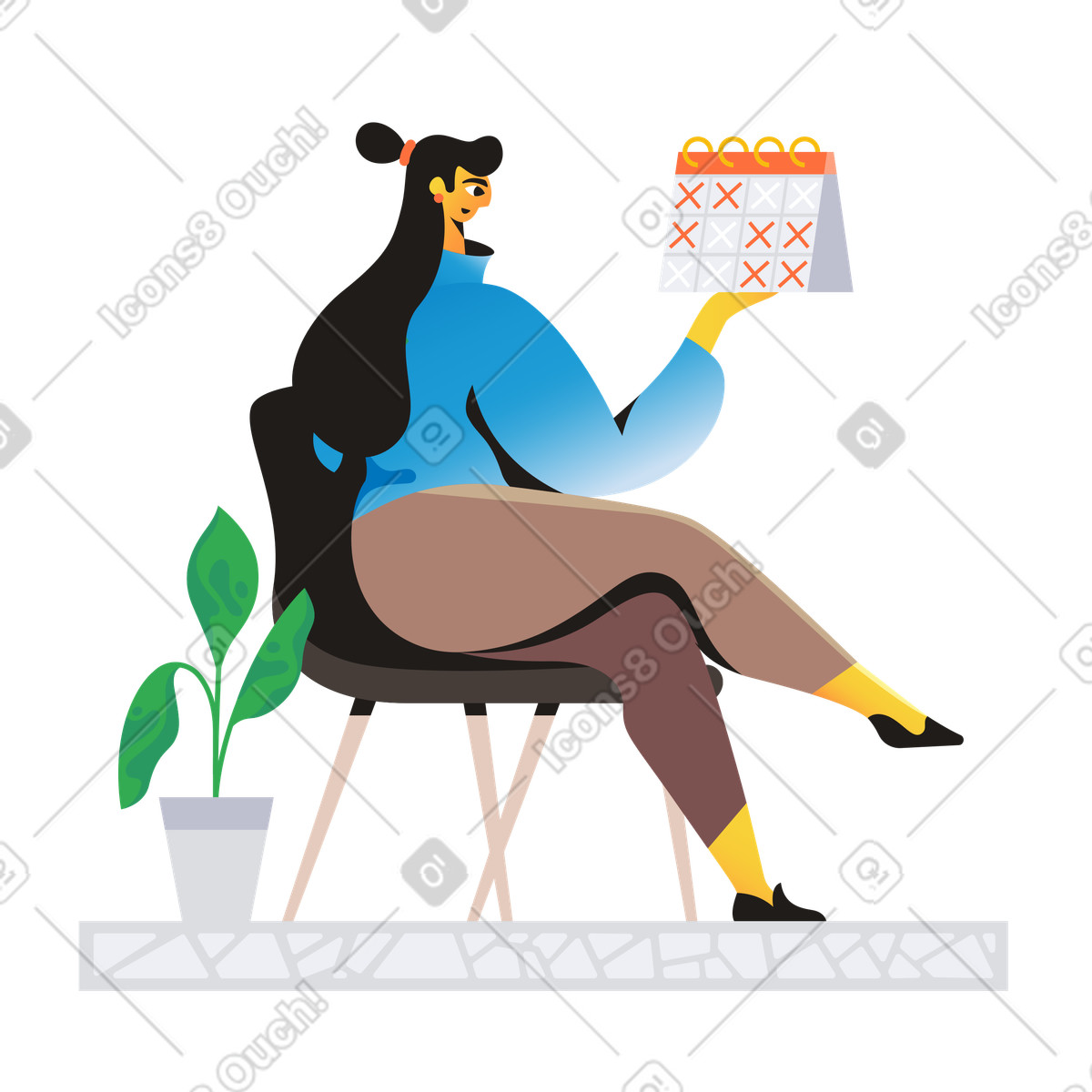 Ilustração de Mulher marcando datas importantes no calendário em estilo Jaconda para baixar em PNG, SVG
