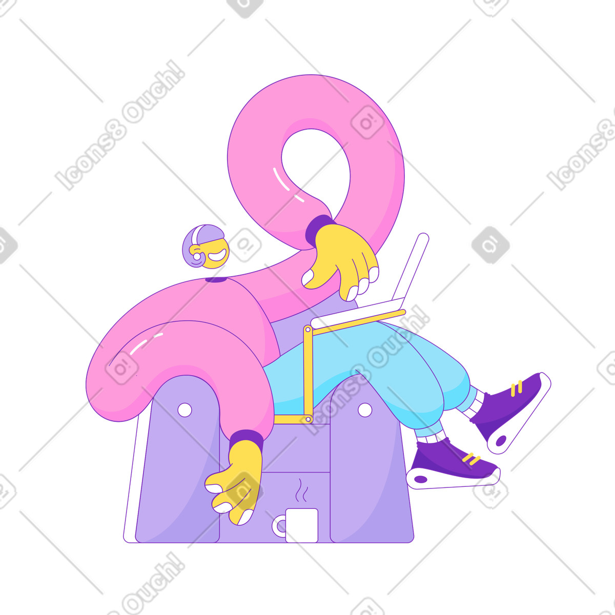 Woman in an armchair with a laptop illustration elastic clipart education vector