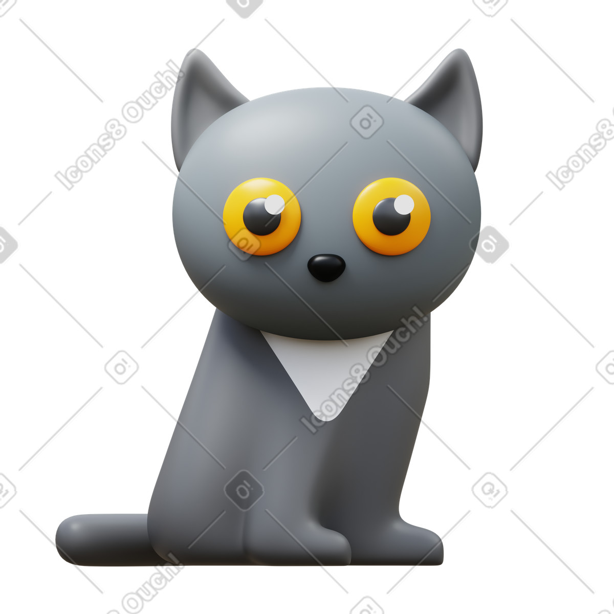 Gattino grigio con occhi spaventosi illustrazione in stile 3D Fluency scarica in PNG, SVG