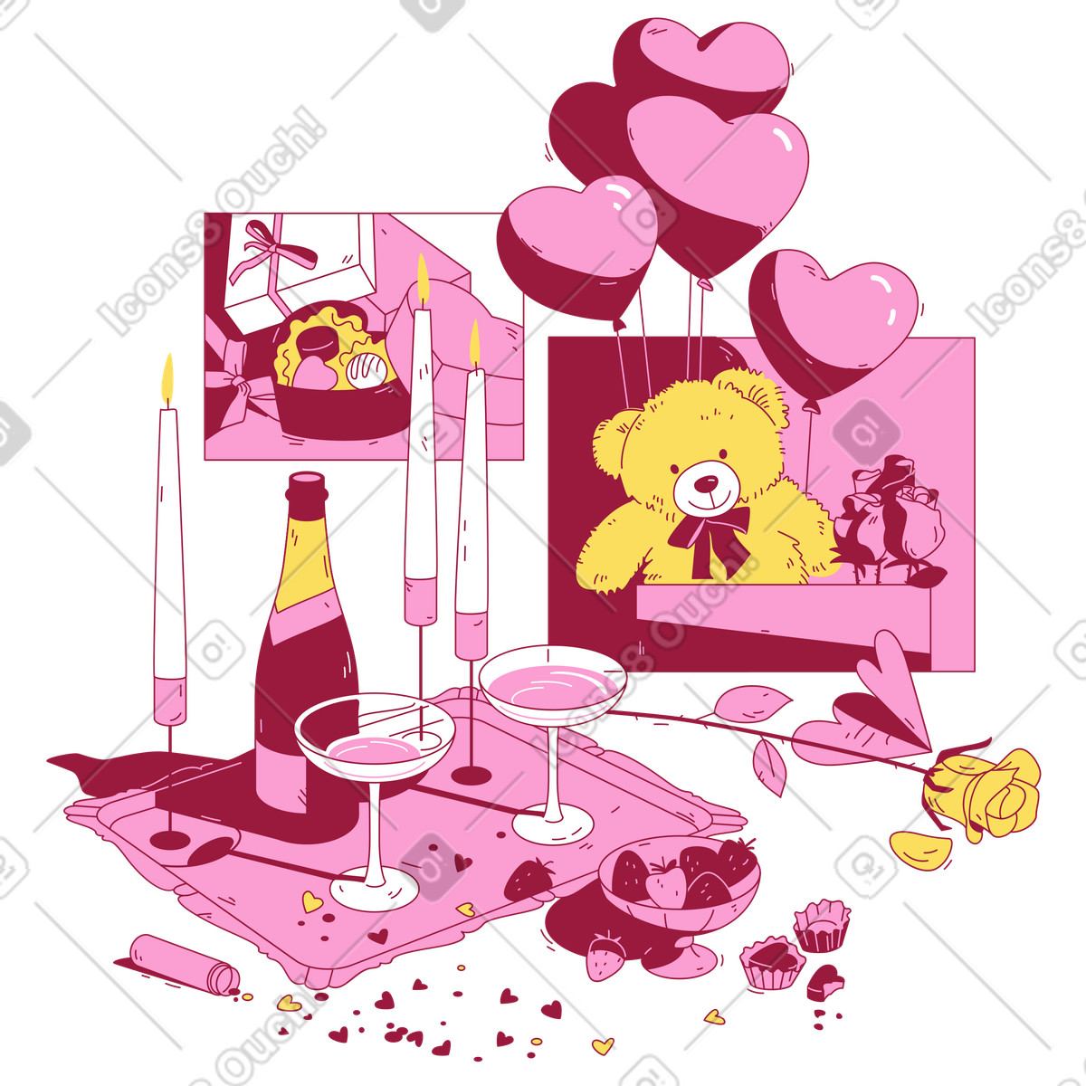 Romantic dinner on St. Valentine's Day illustration clipart for culinary projects in vector