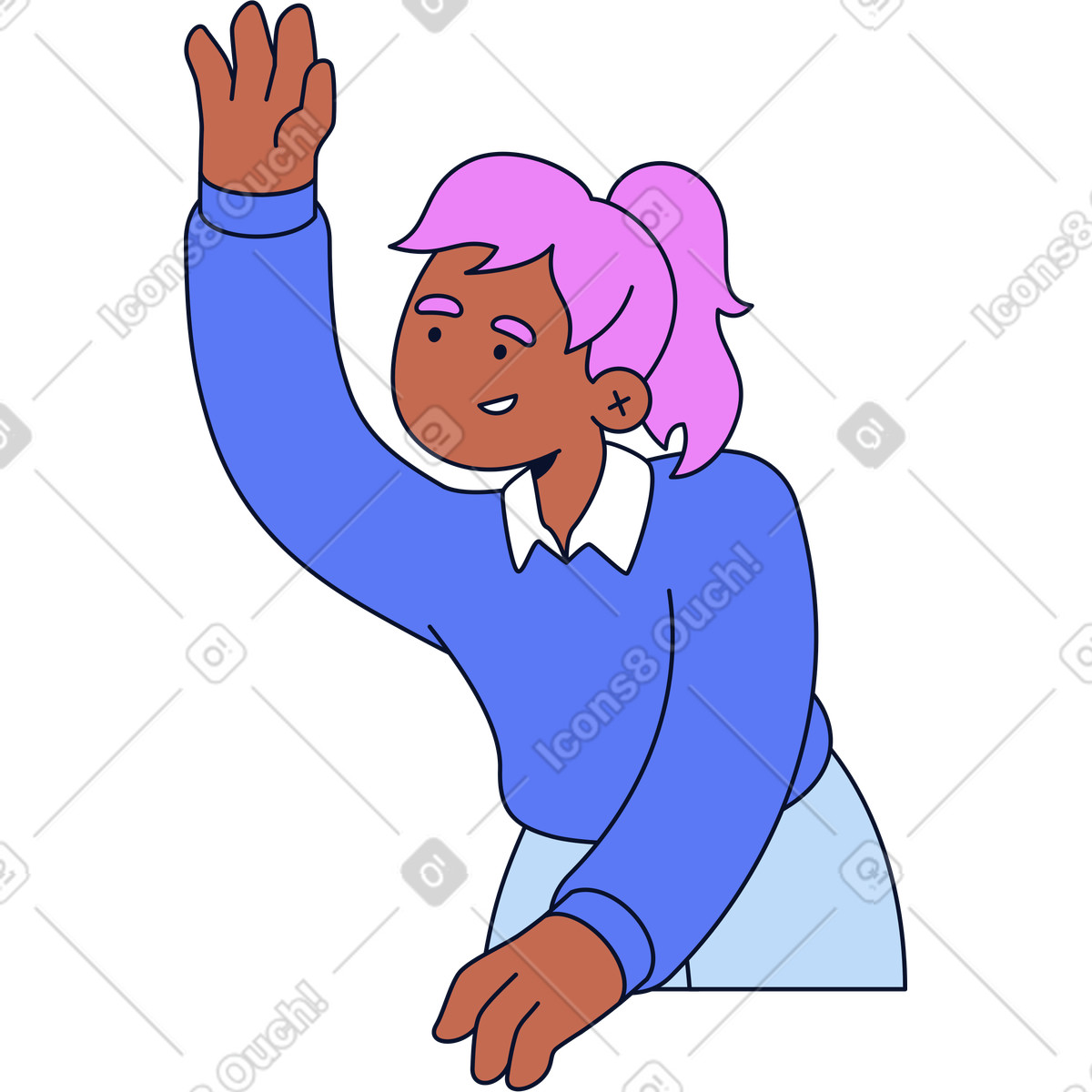 下载 Flexy 风格的 女人举起手 插画，支持 PNG、SVG 格式