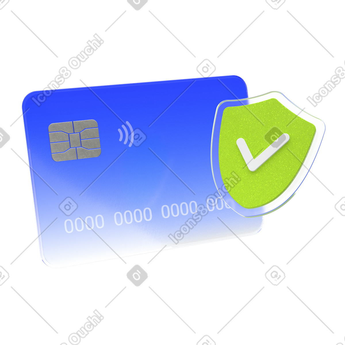 Carta contactless 3d con scudo e segno di spunta, protezione dei dati finanziari pagamenti sicuri illustrazione in stile Enterprise scarica in PNG, SVG