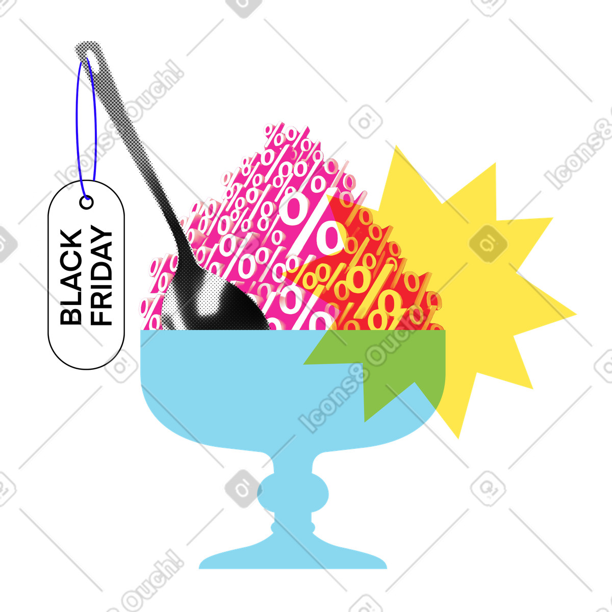 Dessert bowl with black friday discounts illustration in PNG, SVG