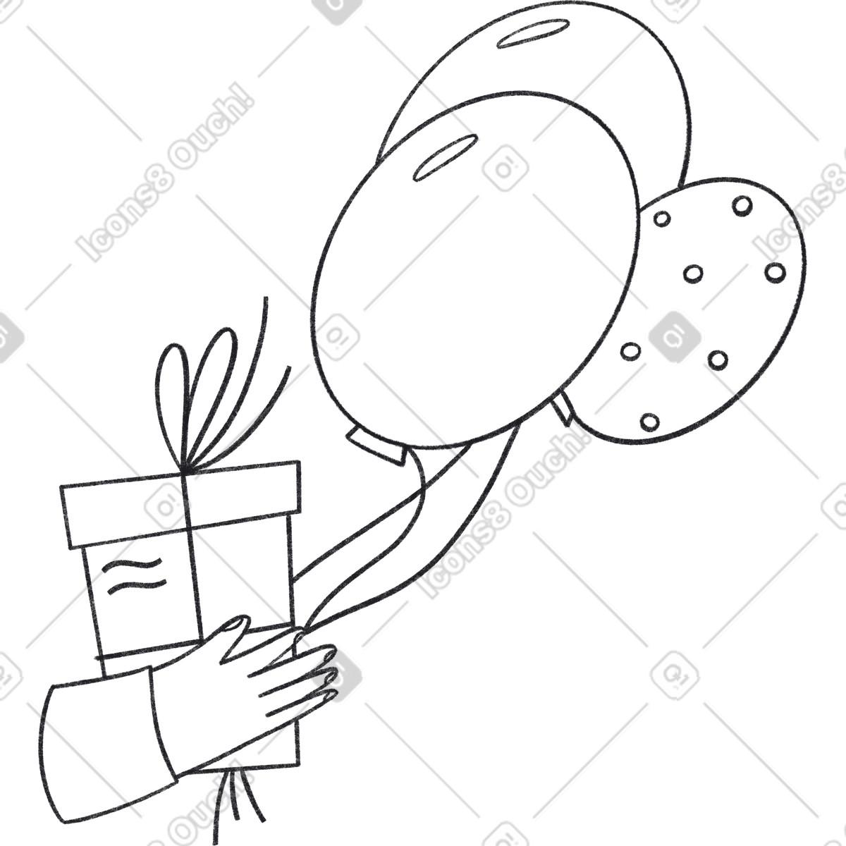 Gift box with three balloons illustration in Bonbon Line style download in PNG, SVG