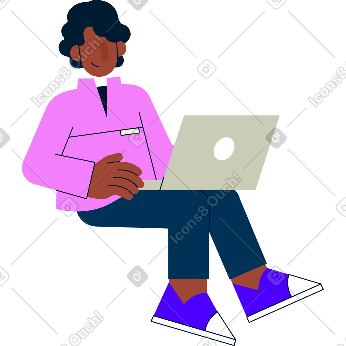Mann arbeitet am laptop-Illustration im Cubes-Stil als Download in PNG, SVG