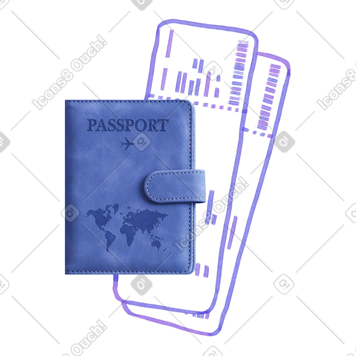 Иллюстрация Passport and plane tickets в стиле Marker — скачать в форматах PNG, SVG