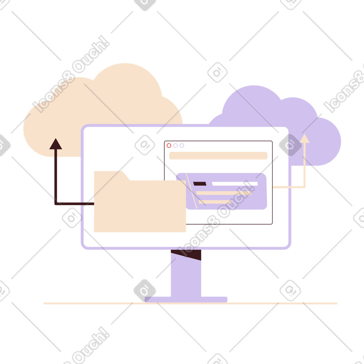 Illustration Uploading files from computer to cloud, Online file transfer concept dans le style Folks à télécharger aux formats PNG, SVG