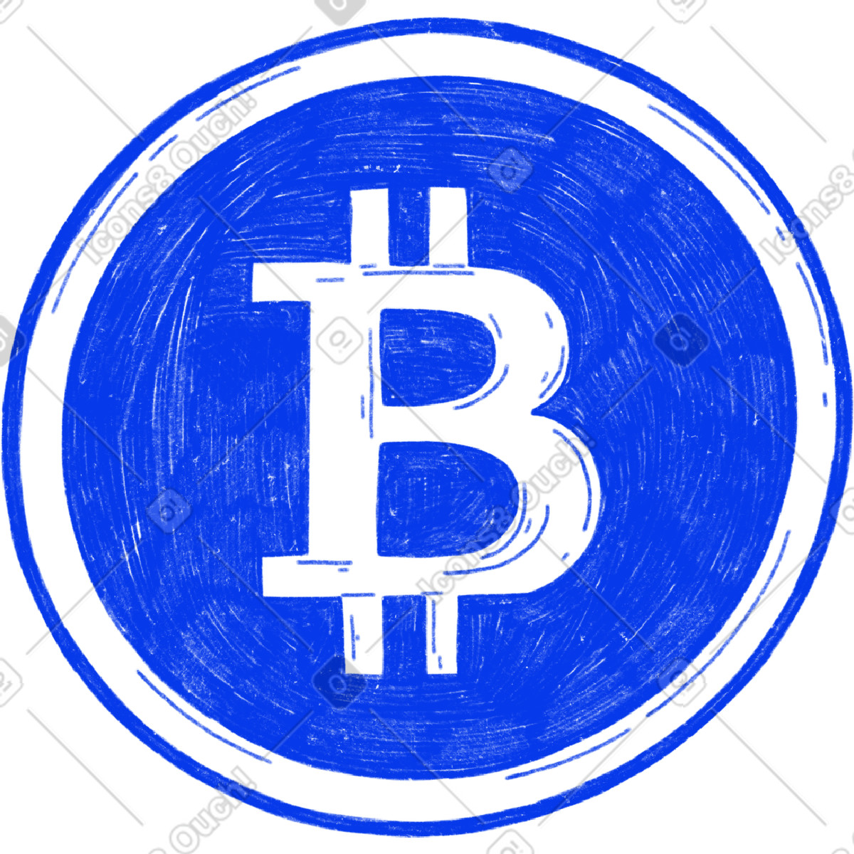 Ilustração de Bitcoin azul em no estilo Biro para baixar em PNG, SVG