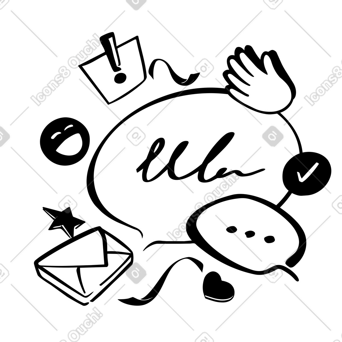 Ilustración Collaboration speech bubble with workflow icons indicating planning and organization en estilo Line a descargar en PNG y SVG