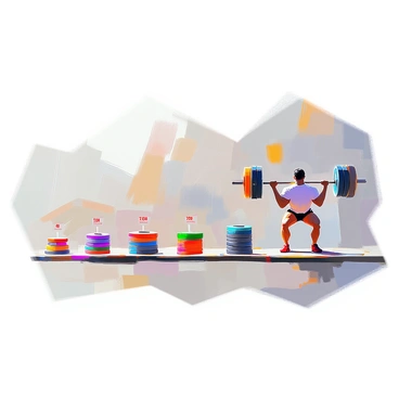 A detailed timeline illustrating the progress of a lifter improving their bench press over time. The timeline is divided into several key milestones, each represented by a distinct point along a horizontal line. At each milestone, there is a graphic representation of a barbell with weights stacked on either side. The first milestone shows the lifter bench pressing a modest weight, while subsequent milestones depict progressively heavier weights being lifted. Above the timeline, there are numerical markers indicating the weight lifted at each stage, such as "100 lbs," "150 lbs," "200 lbs," and so on, highlighting the lifter's journey of improvement. Additionally, the lifter can be seen in a side-view silhouette, demonstrating their technique at various points along the timeline.
