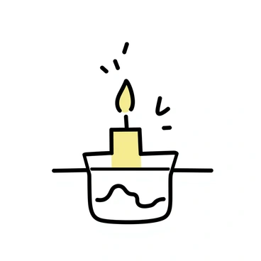 A simple candle, with a yellow flame flickering softly, sits in a small glass holder. The wax is nearly melted down, with pools of wax forming at the base. Shadows from the flame dance against a plain white wall behind it, creating gentle shapes that move and shift. The ambiance is quiet and still, emphasizing the low light of the candle.