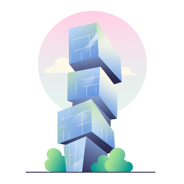 A futuristic building with layers resembling a stack of boxes