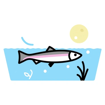 A trout, with glistening scales reflecting the light, is gliding smoothly through clear water. The water is illuminated by the soft glow of a full moon, casting delicate ripples of light across the surface. Surrounding the trout are faint silhouettes of aquatic plants swaying gently in the current. The scene captures the tranquil movement of the fish as it navigates its serene underwater environment.