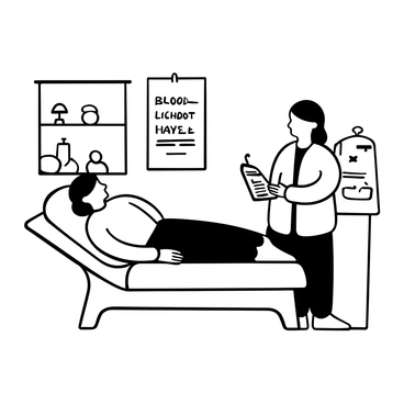 A comfortable donor bed with a person relaxing while donating blood