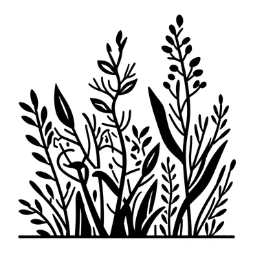 A botanical garden filled with diverse flowers and plants, featuring detailed blooms and intricate foliage drawn in fine ink lines.
