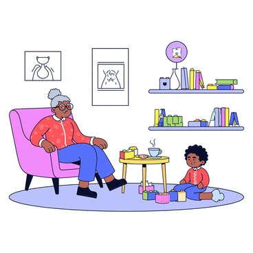 A meeting between a grandmother and her great-grandchild in a cozy living room