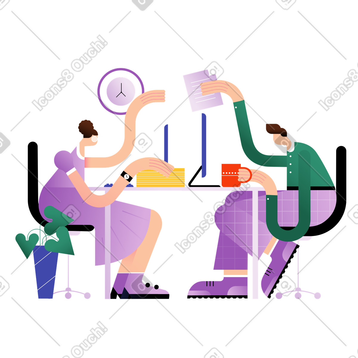Teamwork with papers at the office illustration in Wavy style download in PNG, SVG