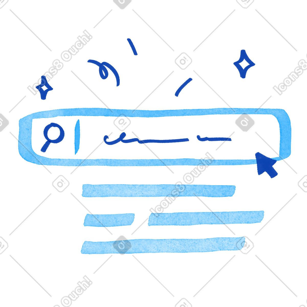 Ilustração de Search bar interface with cursor icon and result list lines em no estilo Tint para baixar em PNG, SVG