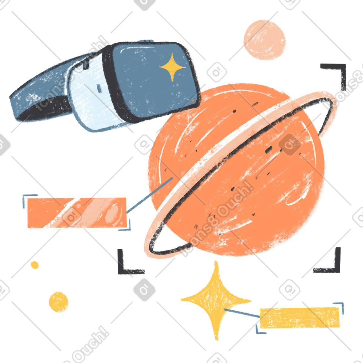 Virtual reality technology for space exploration illustration, immersive astronomy education clipart in PNG