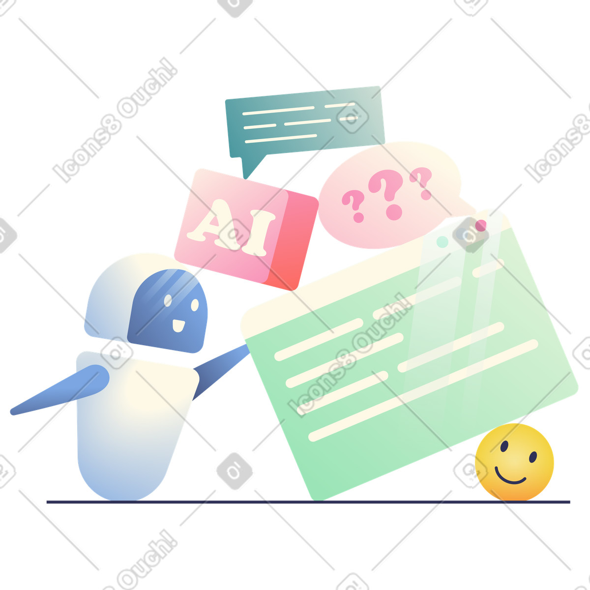 AI chatbot answering questions, Automated customer support illustration in PNG, SVG