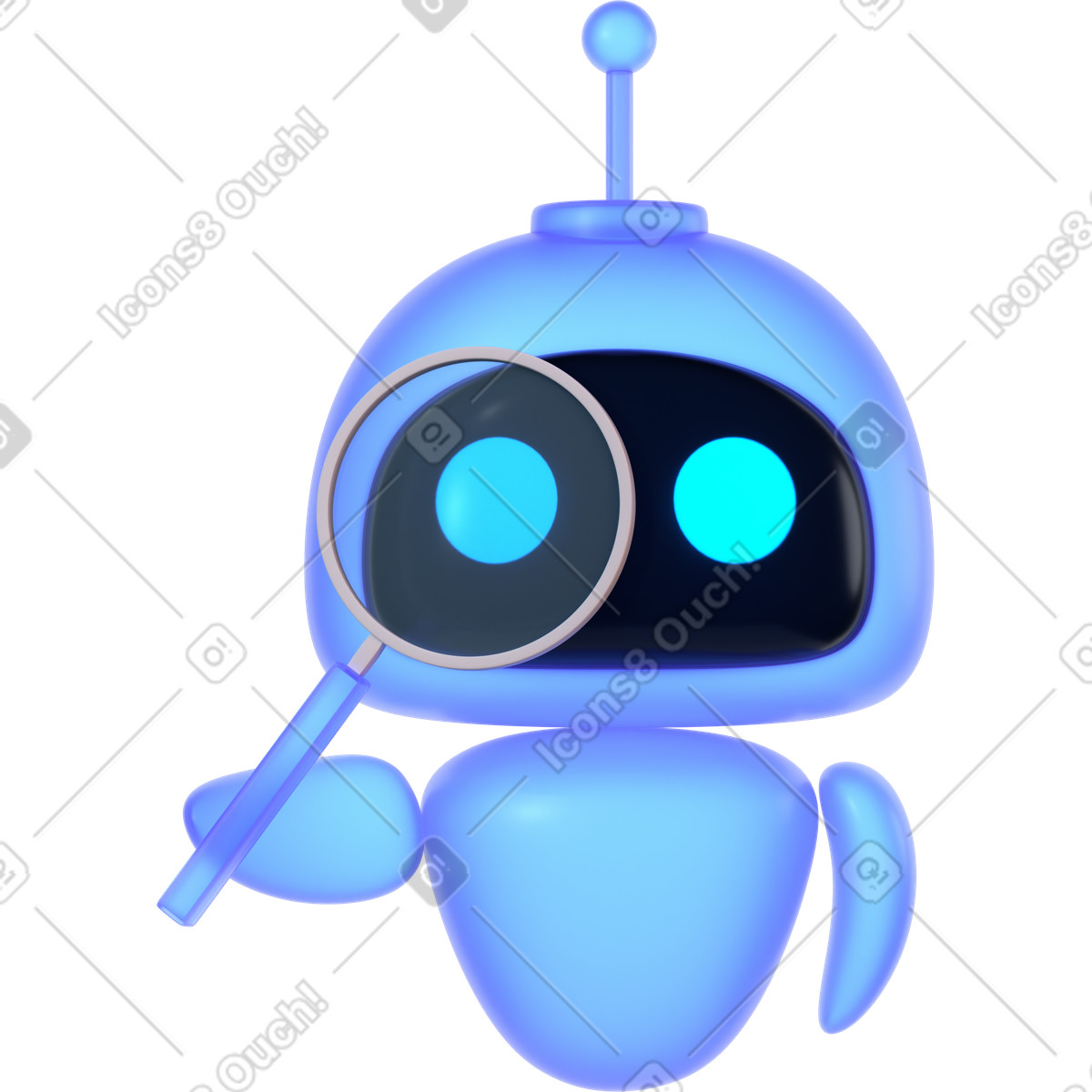 Robot searching illustration in 3D Glassy style download in PNG, SVG